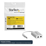 StarTech.com White Slim Mini Jack Headphone Splitter Cable Adapter - 3.5mm Audio Mini Stereo Y Splitter - 3.5mm Male to 2X 3.5mm Female (MUY1MFFADPW)