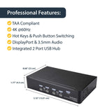 StarTech.com 4 Port DisplayPort KVM Switch w/ Audio & USB Hub - 4K 60Hz - Keyboard, Video, Mouse Computer Switch Box for DP Monitor (SV431DPUA2)