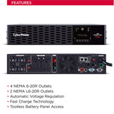 CyberPower PR2200RTXL2UHVAN Smart App Sinewave UPS System, 2200VA/2200W, 6 Outlets, 2U Rack/Tower, Rmcard205 Pre-Installed