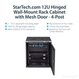 StarTech.com 12U Wall Mount Server Rack Cabinet - 4-Post Adjustable Depth (2" to 20") Network Equipment Enclosure w/ Cable Management (RK1224WALHM)