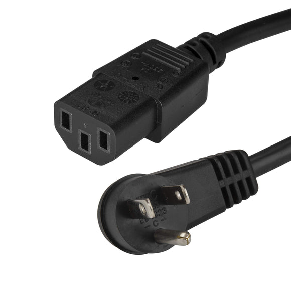 StarTech.com Power Cord - 3 ft / 1m - NEMA 5-15P to C13 Power Cord - Right Angle - Computer Power Cord - Power Cable - Power Supply Cord (PXTR1013)