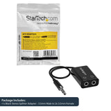 StarTech.com Black Slim Mini Jack Headphone Splitter Cable Adapter - 3.5mm Audio Mini Stereo Y Splitter - 3.5mm Male to 2x 3.5mm Female (MUY1MFFADP)