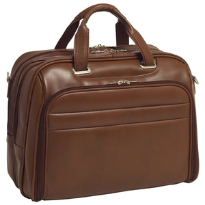 McKlein 86594 USA Springfield 15" Leather Fly-Through Checkpoint-Friendly Laptop Briefcase Brown