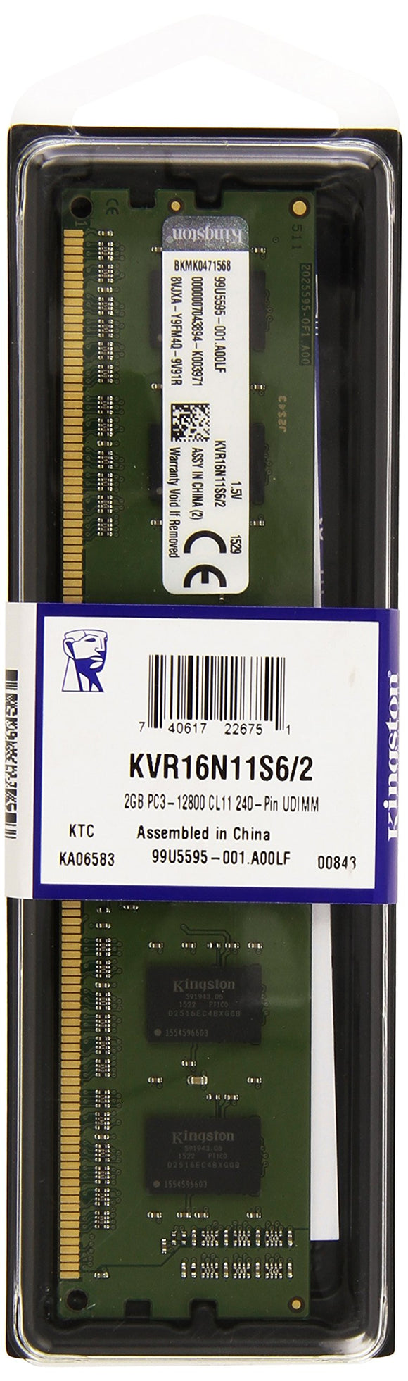 Kingston 2GB 1600MHz DDR3 Non-ECC CL11 DIMM 1Rx16