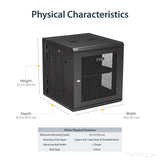 StarTech.com 12U Wall Mount Server Rack Cabinet - 4-Post Adjustable Depth (2" to 20") Network Equipment Enclosure w/ Cable Management (RK1224WALHM)