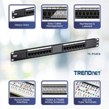 TRENDnet 16-Port Cat6 Unshielded Wallmount or Rackmount Patch Panel, Compatible with Cat 3/4/5/5e/6 Cabling, TC-P16C6