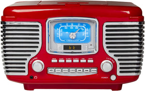 Crosley Corsair Tabletop Am/FM Bluetooth Radio with CD Player and Dual Alarm Clock, Red