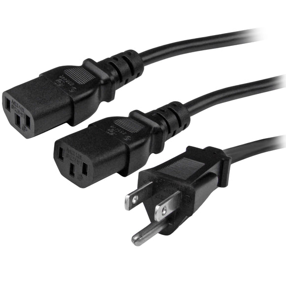 StarTech.com PXT101Y10 10 Ft Computer Power Cord-NEMA 5-15P to 2X C13 Y-Cable, Black