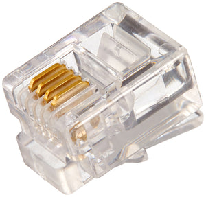 C2G 27561 RJ11 6x4 Modular Plug for Round Solid Cable Multipack (25 Pack) Clear