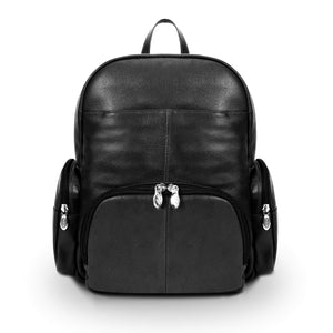 McKlein S Series, Cumberland, Pebble Grain Calfskin Leather, Dual Compartment Laptop Backpack, Black (88365)