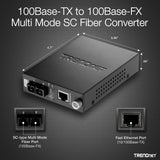 TRENDnet TFC-110S100 100Base-TX to 100Base-FX Single Mode SC Fiber Converter, 100 Km, 62.1 Miles (Black)