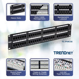 TRENDnet 48-Port Cat5/5e Unshielded Wallmount or Rackmount Patch Panel, Backwards Compatible with CAT 3/4/5 Cabling, TC-P48C5E